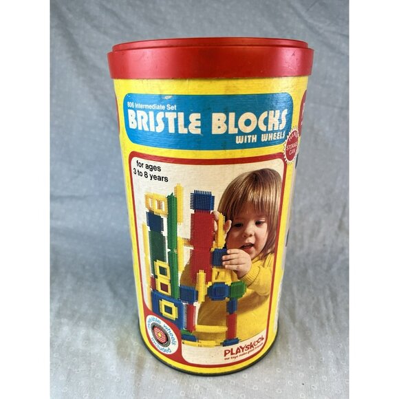 1976 Bristle Blocks Toy Set w/ Original Container + 6 Bristle Teddy Bears - Picture 6 of 11